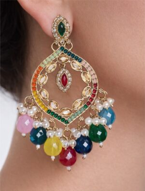 13a a colorful and golden earring on a model