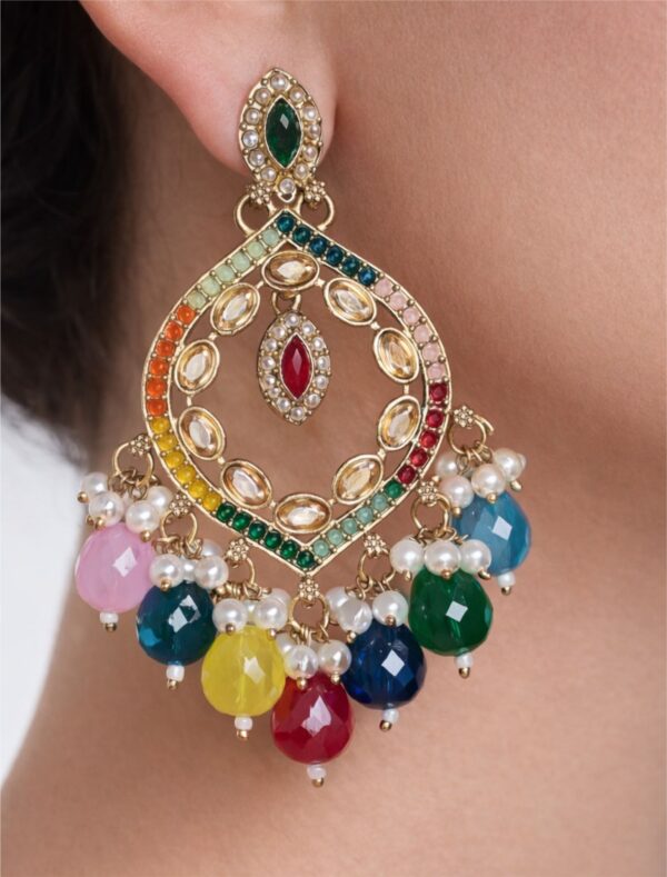 13a a colorful and golden earring on a model
