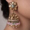 dome shape earring in golden, pink and green color