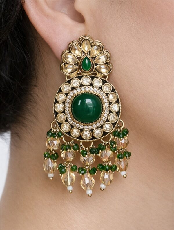 6a Traditional stone jhumkis earrings foe women in golden and green