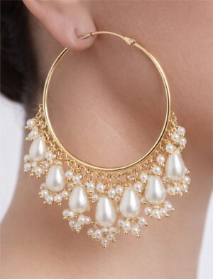 White Circular Shaped Hoop Earrings